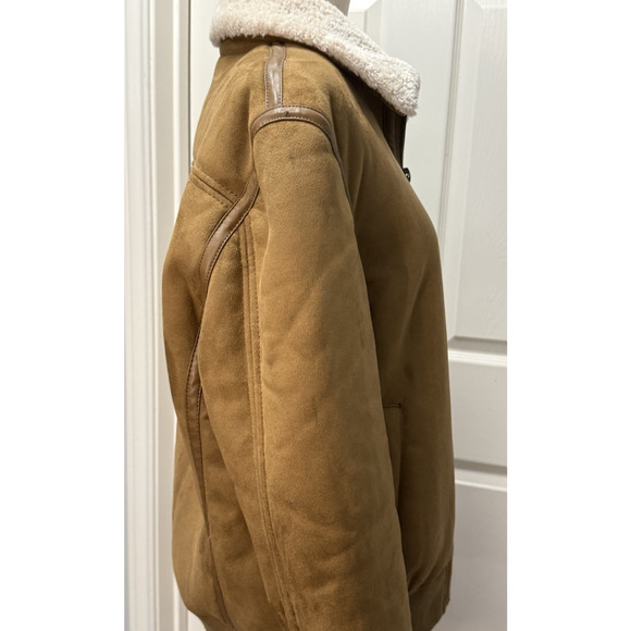 Zara Men's Faux-Suede Soft Tan and Cream Sherpa Lined Soft Bomber Jacket Size L - Picture 8 of 16